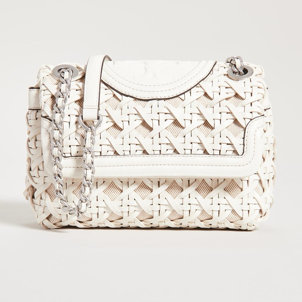 Tory Burch Fleming Soft Basket Weave Bag in New Ivory
